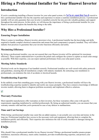 Hiring a Professional Installer for Your Huawei Inverter