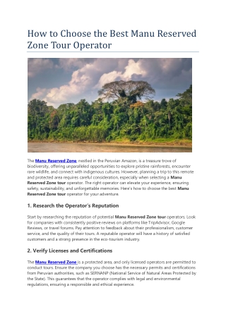 How to Choose the Best Manu Reserved Zone Tour Operator