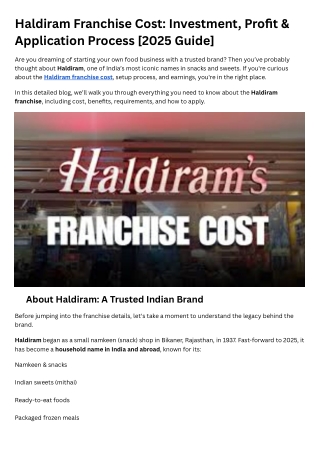 haldiram franchise cost investment profit