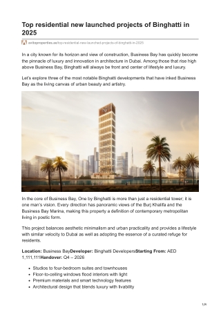 Top residential new launched projects of Binghatti in 2025