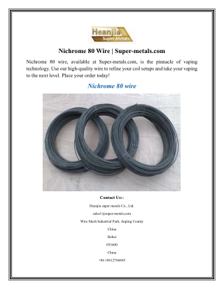 Nichrome 80 Wire Super-metals.com