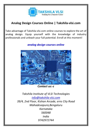 Analog Design Courses Online Takshila-vlsi.com