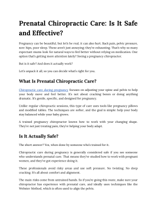 Prenatal Chiropractic Care: Is It Safe and Effective?