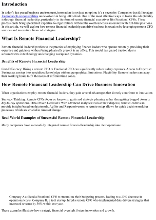 How Remote Financial Leadership Can Drive Business Innovation