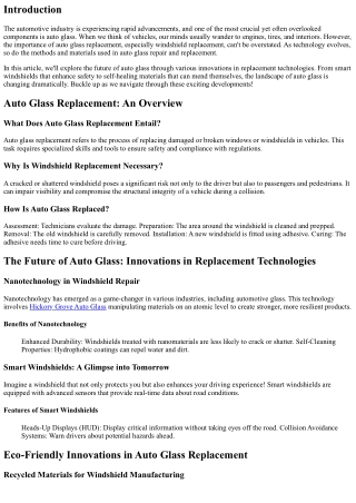 The Future of Auto Glass: Innovations in Replacement Technologies