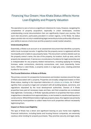 Financing Your Dream How Khata Status Affects Home Loan Eligibility and Property Valuation