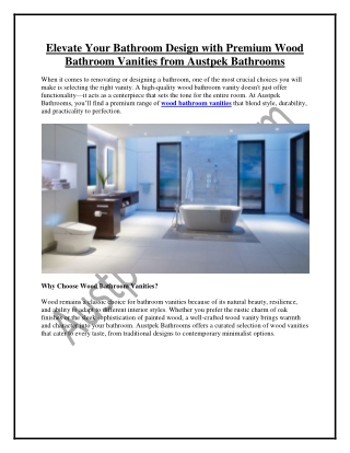 Elevate Your Bathroom Design with Premium Wood Bathroom Vanities