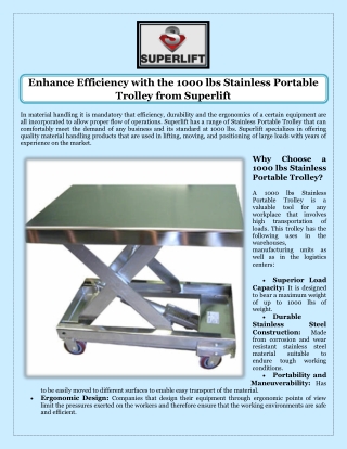 Enhance Efficiency with the 1000 lbs Stainless Portable Trolley from Superlift