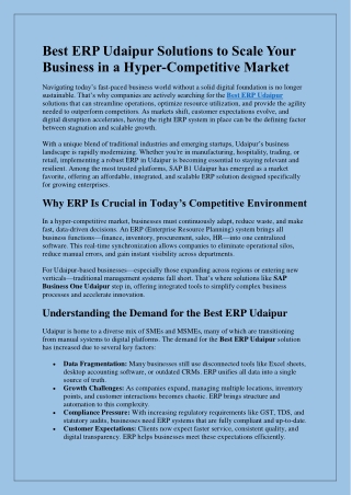 Best ERP Udaipur Solutions to Scale Your Business in a Hyper-Competitive Market
