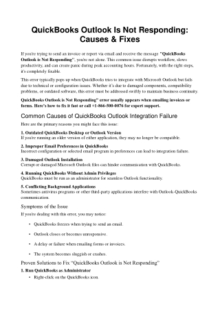 quickbooks outlook is not responding causes fixes