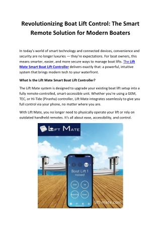Smart Boat Lift Controller with Remote & App – Wireless Control System