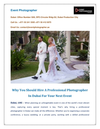 Why You Should Hire A Professional Photographer In Dubai For Your Next Event