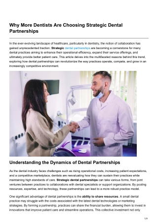 Why More Dentists Are Choosing Strategic Dental Partnerships