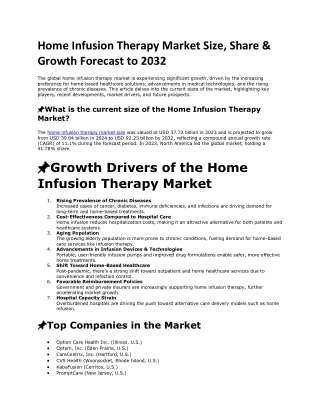 Home Infusion Therapy Market Accelerates with Shift Toward Patient-Centered Care