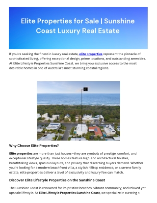 elite properties for sale sunshine coast luxury