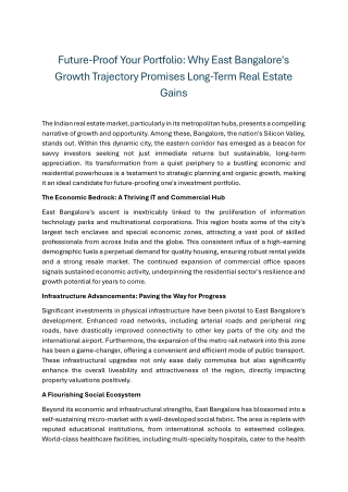 Future-Proof Your Portfolio Why East Bangalore's Growth Trajectory Promises Long-Term Real Estate Gains