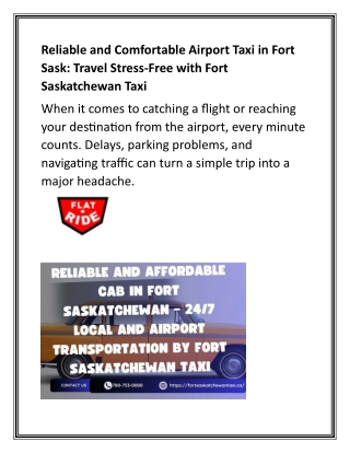 Reliable and Comfortable Airport Taxi in Fort Sask Travel Stress-Free with Fort Saskatchewan Taxi