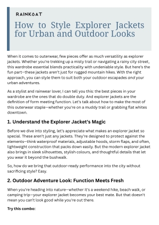 How to Style Explorer Jackets for Urban and Outdoor Looks