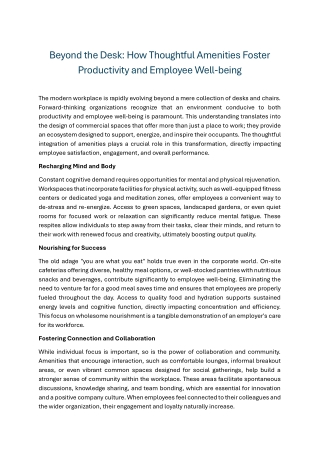 Beyond the Desk How Thoughtful Amenities Foster Productivity and Employee Well-being