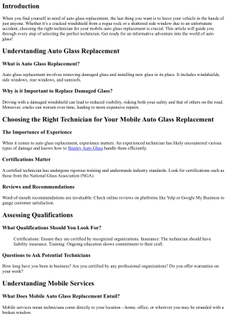 Choosing the Right Technician for Your Mobile Auto Glass Replacement