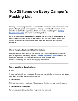 Top 25 Items on Every Camper’s Packing List