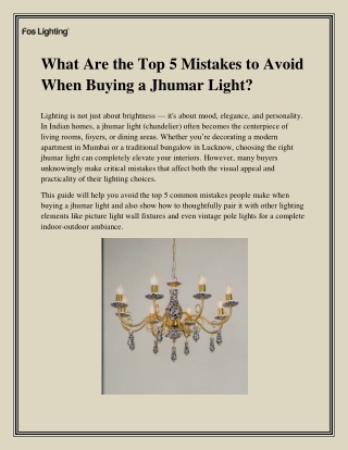 What Are the Top 5 Mistakes to Avoid When Buying a Jhumar Light