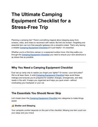 The Ultimate Camping Equipment Checklist for a Stress-Free Trip
