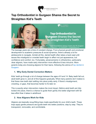 Top Orthodontist in Gurgaon Shares the Secret to Straighten Kid’s Teeth