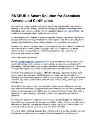 ENSEUR’s Smart Solution for Seamless Awards and Certificates