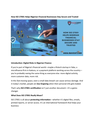 How ISO 27001 Helps Nigerian Financial Businesses Stay Secure and Trusted