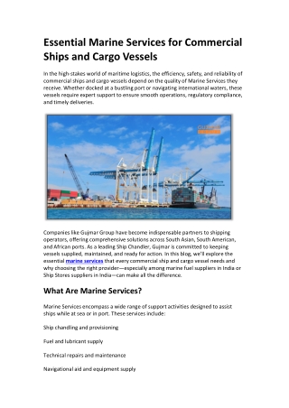 Essential Marine Services for Commercial Ships and Cargo Vessels