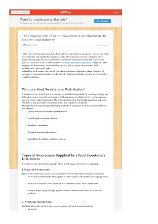 The Growing Role of a Food Sweeteners Distributor in theModern Food Industry