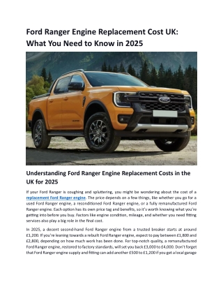 Ford Ranger Engine Replacement Cost UK What You Need to Know in 2025