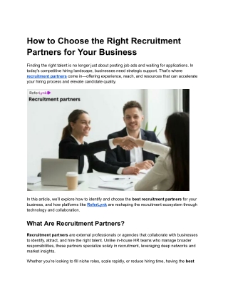 How to Choose the Right Recruitment Partners for Your Business