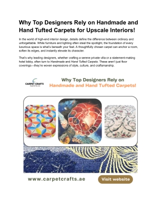 Why Top Designers Rely on Handmade and Hand Tufted Carpets for Upscale Interiors!