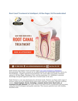 Root Canal Treatment in Sainikpuri, AS Rao Nagar, Ecil Secunderabad