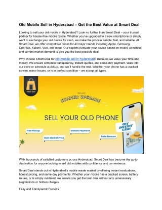 Old Mobile Sell in Hyderabad – Get the Best Value at Smart Deal