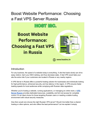 Boost Website Performance Choosing a Fast VPS in Russia