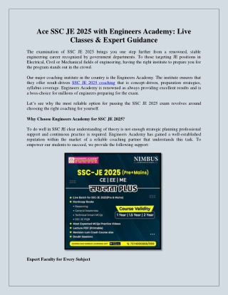 Ace SSC JE 2025 with Engineers Academy Live Classes & Expert Guidance