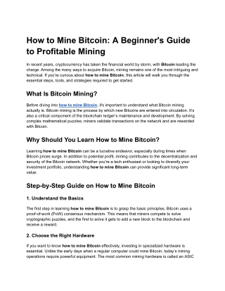 How to Mine Bitcoin_ A Beginner's Guide to Profitable Mining