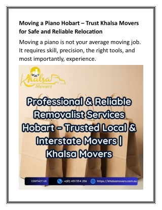 Moving a Piano Hobart – Trust Khalsa Movers for Safe and Reliable Relocation
