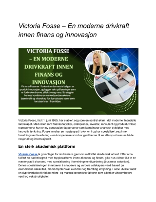 Victoria Fosse – En moderne drivkraft innen finans og innovasjon