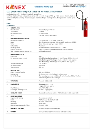 CO2 (HIGH PRESSURE) PORTABLE 4.5 KG FIRE EXTINGUISHER