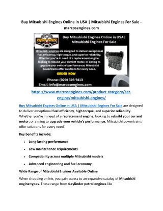 Buy Mitsubishi Engines Online in USA  Mitsubishi Engines For Sale - marcosengines