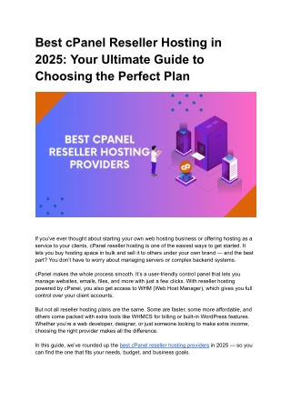 Best cPanel Reseller Hosting Providers