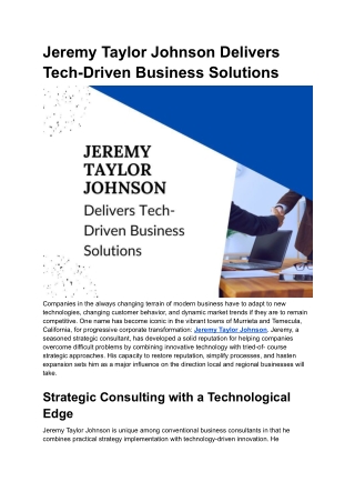 Jeremy Taylor Johnson: Strategic Consultant Empowering Murrieta & Temecula Busin