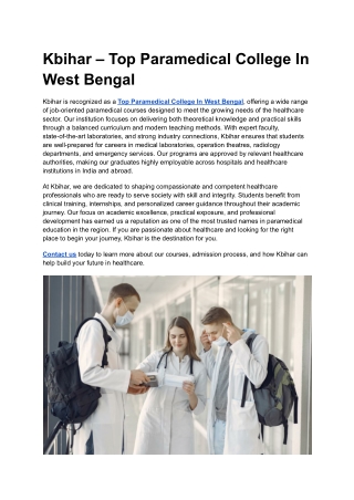 Kbihar – Top Paramedical College In West Bengal