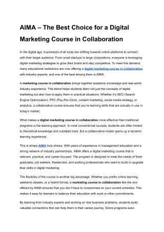 AIMA – The Best Choice for a Digital Marketing Course in Collaboration