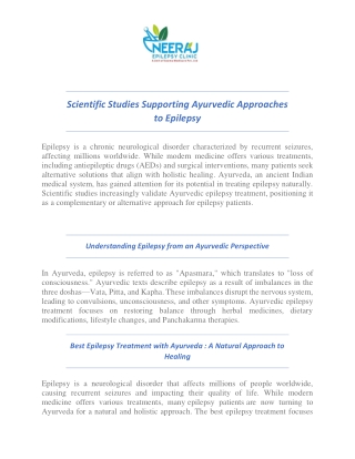 Scientific Studies Supporting Ayurvedic Approaches to Epilepsy