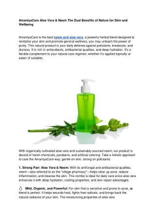 AmantyaCare Aloe Vera & Neem The Dual Benefits of Nature for Skin and Wellbeing